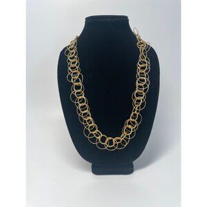 Vintage Joan Rivers Gold Tone Double Rings Circle Adjustable Necklace